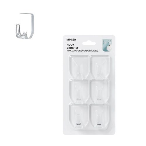 GANCHO DE PAREDE PLASTICO COM 6 PÇS COR TRANSPARENTE