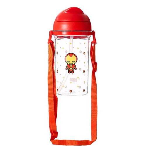 Garrafa de água c/ canudo Homem de ferro, 400ml.