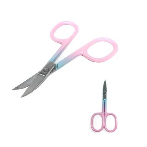 Tesoura para Sobrancelhas, Aço Inox, Rosa e Azul.