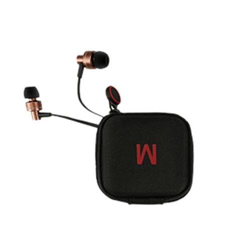 Fone de ouvido bronze com preto conjunto com uma bolsa