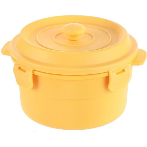 BENTO BOX REDONDA DUPLA PARA ARMAZENAR ALIMENTOS AMARELA 650ml.
