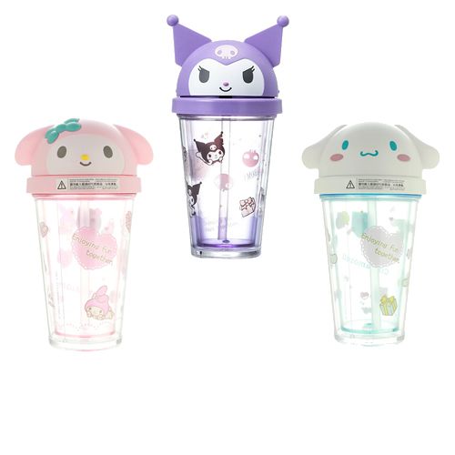 Copo com canudo My Melody Kuromi Cinnamoroll Sanrio Miniso