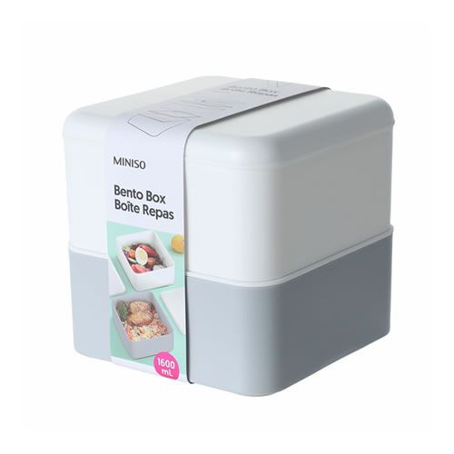 MARMITA BENTO BOX DUPLA CAMADA COR BRANCO E CINZA 1600ml.