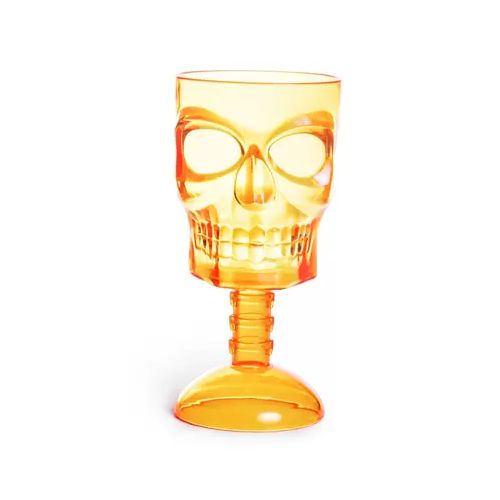 TAÇA CALICE MODELO CAVEIRA HALLOWEEN COR LARANJA 382ml.