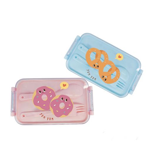 BENTO BOX COM TALHERES DE PLÁSTICO MODELO HAPPY FOOD YUM YUM 470ml.