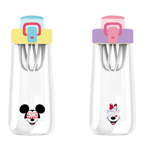 GARRAFA SHAKER MODELO DISNEY COM ALÇA 100 SMILE FACES COLORIDA 800ml.