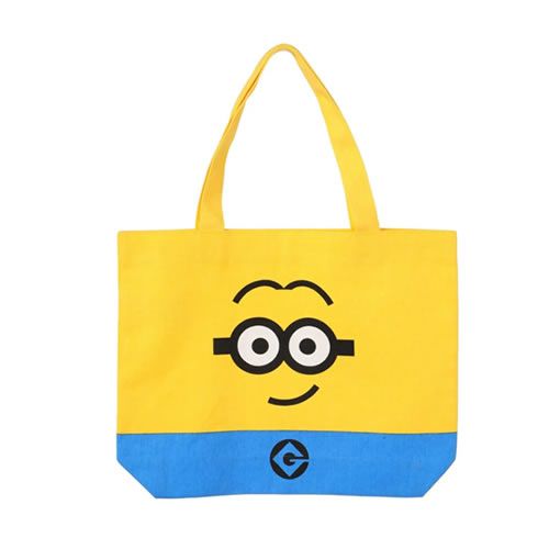BOLSA SACOLA TRAPEZOIDAL MODELO MINIONS COR AMARELA TAM: 34X26X8cm.
