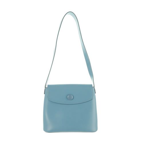 BOLSA DE OMBRO COM ABA E FECHO DE BOTÃO COR AZUL TAMANHO 20X18X8cm.