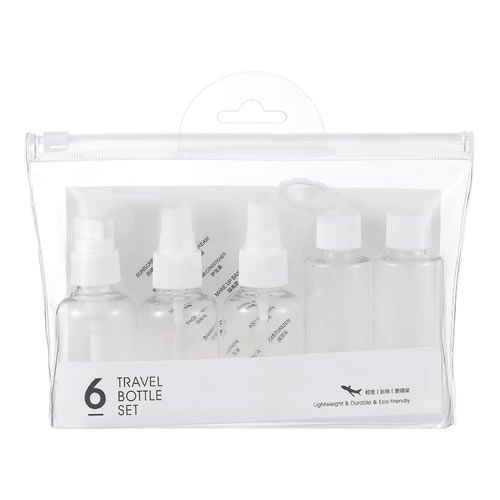 CONJUNTO 5 FRASCOS PLÁSTICOS PARA VIAGEM COM FUNIL COR BRANCO