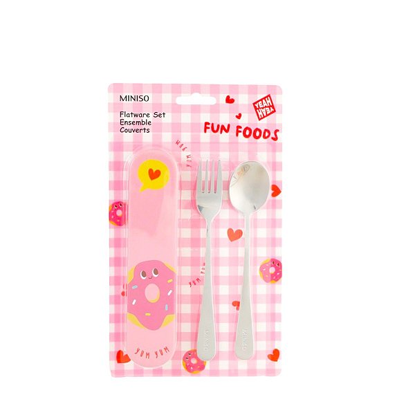 Kit Talheres Inox Infantil Com Estojo Happy Foods Miniso