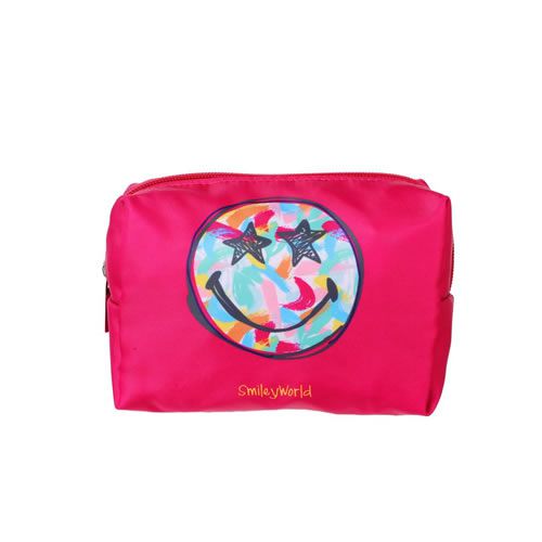 NECESSAIRE PARA COSMETICOS MODELO SMILEY WORLD COR ROSA TAMANHO: 15X10X7cm.