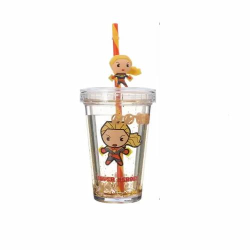 COPO COM TAMPA E CANUDO MARVEL - CAPITÃ MARVEL (320 ML)