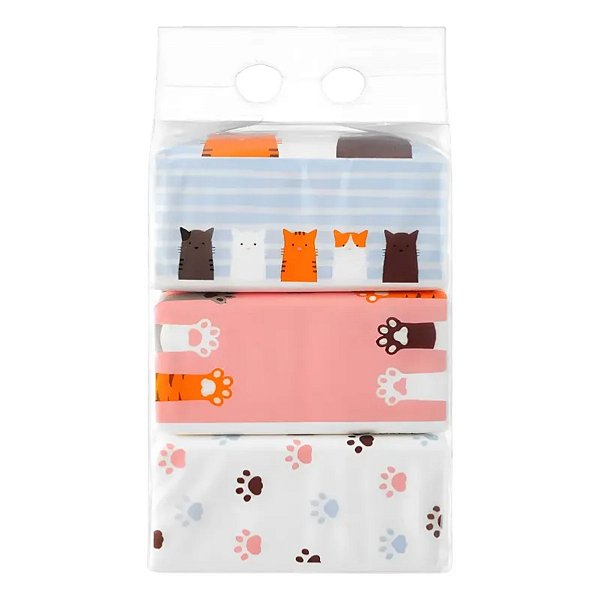 Lenços De Papel Miniso Linha Gatos Cute Pets Pacote Com 3 Un