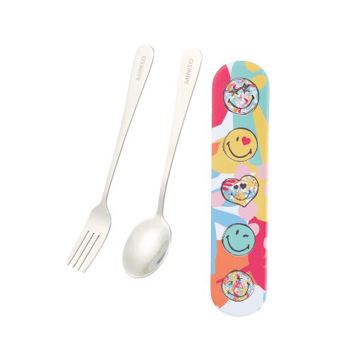 CONJUNTO DE TALHERES DE AÇO INOXIDÁVEL COM ESTOJO MODELO SMILEY WORLD COLLECTION