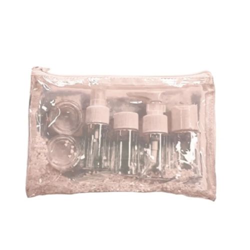 CONJUNTO DE FRASCOS DE VIAGEM COM NECESSAIRE  6 UNIDADES COR ROSA