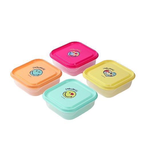 CONJUNTO DE POTES PLÁSTICOS SMILEY WORLD 650ml. 4 UNIDADES