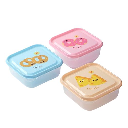 CONJUNTO DE POTES PLÁSTICOS MODELO HAPPY FOODS 650ml. 3 UNIDADES