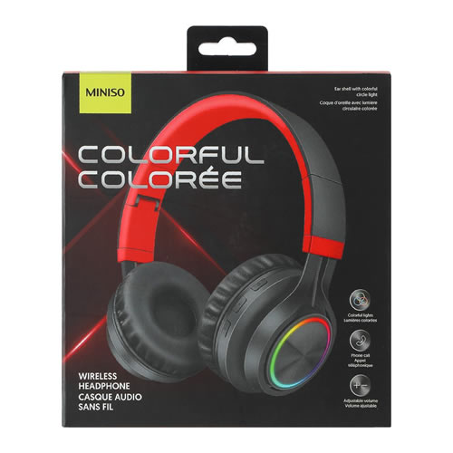 HEADFONE BLUETOOTH COM LUZ DE LED MODELO 2101 COR PRETO E VERMELHO