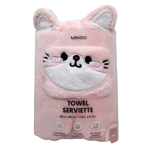 TOALHA DE ROSTO MODELO ANIMAL FACES GATINHO TAMANHO 80X30cm. COR ROSA