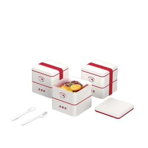 BENTO BOX DUPLA COM TRAVA ELÁSTICA MODELO SANRIO HELLO KITTY 1,600ml. COR BRANCO