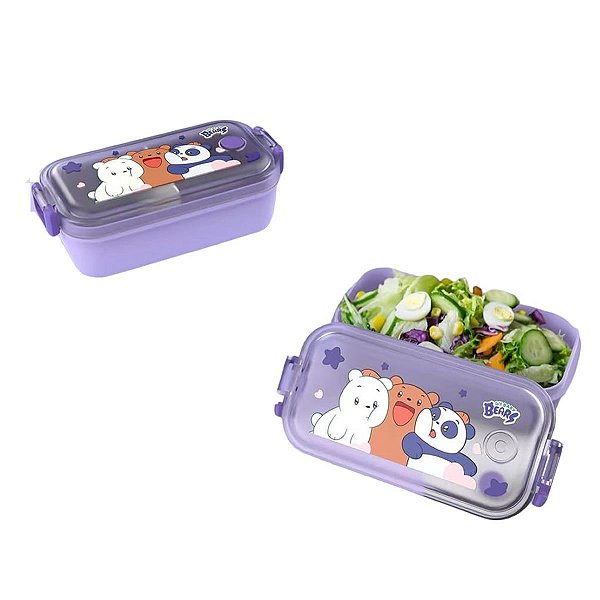 BENTO BOX COM TRAVAS LATERAIS E DIVISÓRIA MODELO URSOS SEM CURSO/WE BABY BEARS 450 ML.