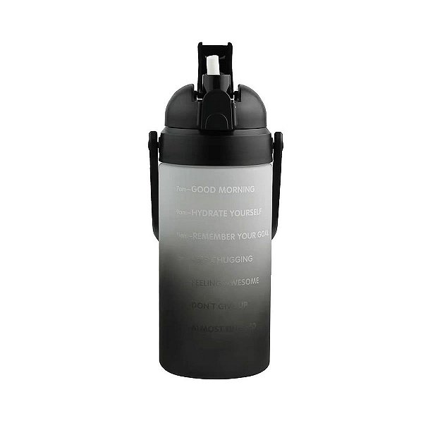 GARRAFA DE PLÁSTICO COM CANUDO E ALÇA PRETA  2000 ML.