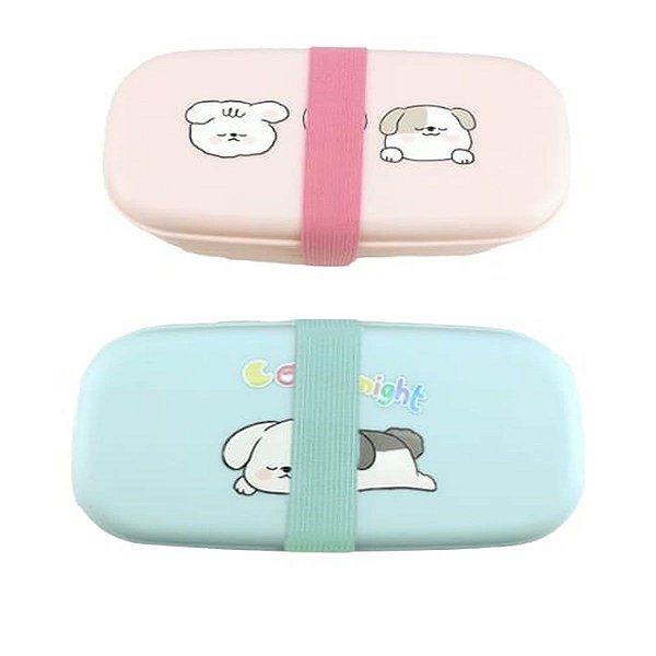 BENTO BOX COM TRAVA ELÁSTICA E HASHI COLEÇÃO KITTEN & PUPPY 684 ML.