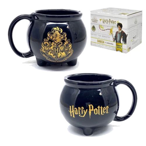 Caneca Caldeirão Harry Potter Cor Preto e Dourado 500 ml.
