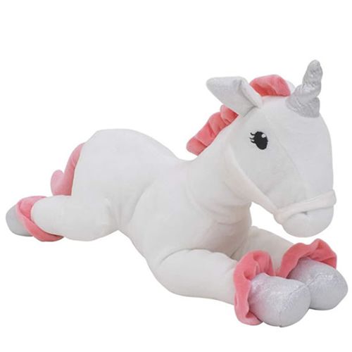 Pelúcia: Unicórnio Deitado Cor Branco e Rosa 40cm.