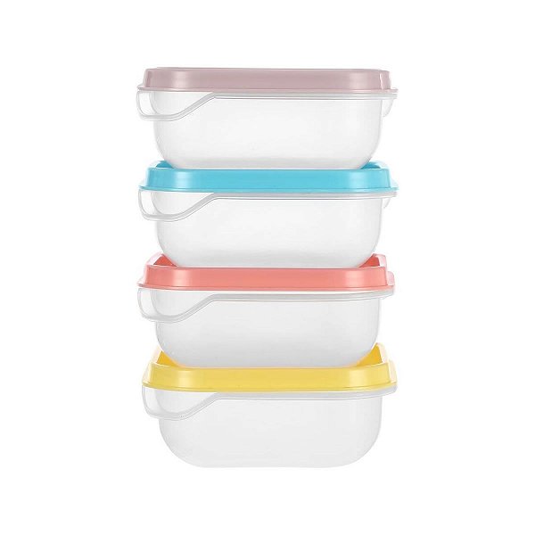 CONJUNTO DE POTES PLÁSTICOS QUADRADOS TRANSPARENTES 4 PÇS. 180 ML.