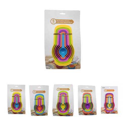 CONJUNTO DE COLHERES DE MEDIDA COLORIDAS DE PLASTICO COM 6 MEDIDORES