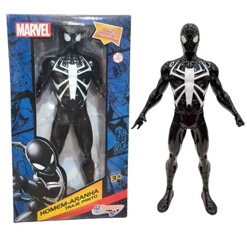 BONECO DE PLÁSTICO MARVEL HOMEM ARANHA VESTE PRETA  22cm.