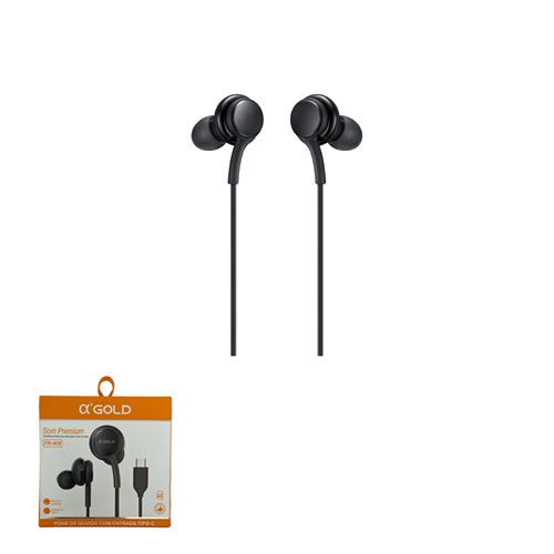 FONE DE OUVIDO INTRA-AURICULAR PRETO COM ENTRADA TIPO C - 3,5MM