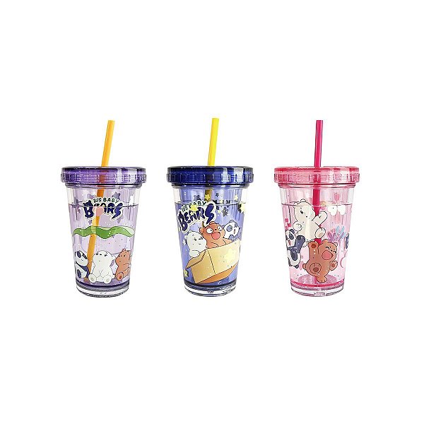 COPO COM TAMPA E CANUDO COLEÇÃO URSO SEM CURSO WE BABY BEARS 320 ML.