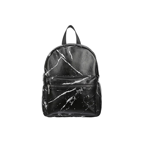 MOCHILA COM ZIPER PRETA /RISCOS BRANCOS TAMANHO 30X24X10 CM.