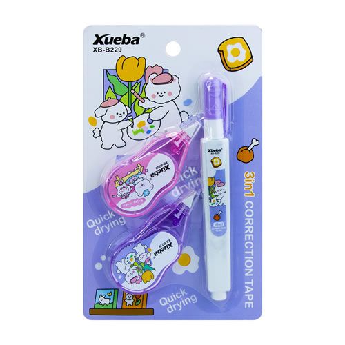 KIT CORRETIVO 3 IN 1 PARA ESCRITÓRIO: 1 CANETA E 2 FITAS