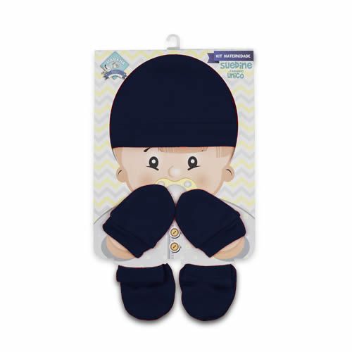 KIT TOUCA, LUVA E PANTUFA PARA BEBÊS COR AZUL MARINHO
