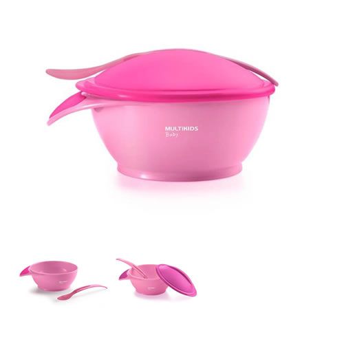 PRATO FUNDO - TAMPA COM ENCAIXE PARA COLHER TERMOSSENSÍVEL ROSA