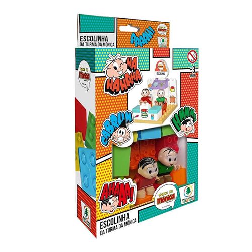 BLOCOS DE MONTAR COLEÇÃO TURMA DA MONICA ESCOLINHA COM 2 BONECOS