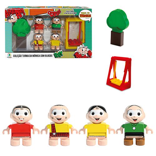 BLOCOS DE MONTAR COLEÇÃO TURMA DA MONICA 4 BONECOS + BALANÇO