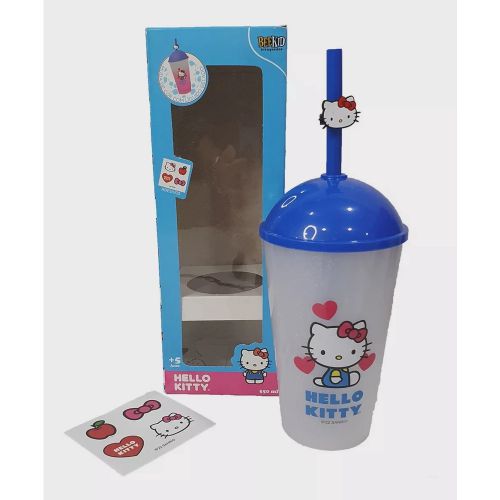 COPO COM CANUDO HELLO KITTY AZUL