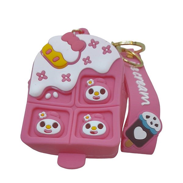 CHAVEIRO PORTA MOEDAS DE SILICONE SANRIO MODELO MY MELODY TAMANHO 7X6 CM.