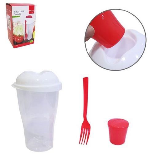 COPO PARA SALADA 850ML COM GARFO E PORTA MOLHO
