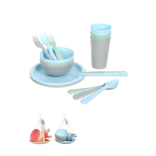 Kit Refeição Sustentável Miniso 18 Peças Copo Prato Tigela