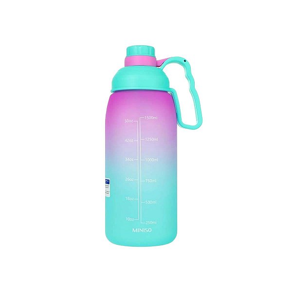 GARRAFA DE PLÁSTICO COM CANUDO E ALÇA VERDE/ROSA 1500 ML.
