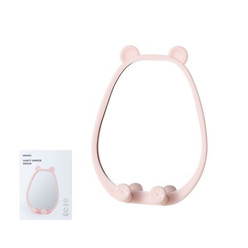 ESPELHO DE MESA COM SUPORTE PARA CELULAR EM FORMATO DE URSO ROSA