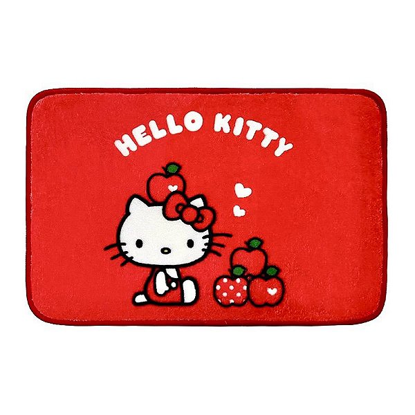 TAPETE SANRIO COLEÇÃO HELLO KITTY COM MAÇÃ NA CABEÇA 60X40 .