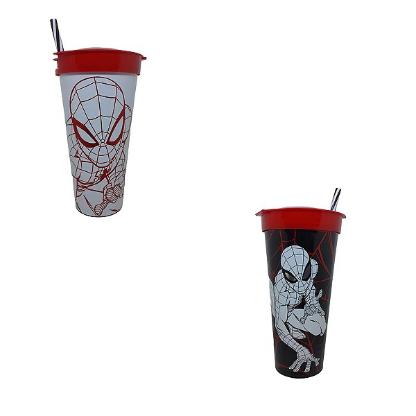 COPO C/ COMP. E CANUDO COLEÇÂO MARVEL HOMEM ARANHA 540 ML.
