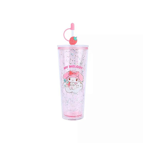 COPO DE PAREDE DUPLA E CANUDO MODELO SANRIO MY MELODY 800ML.
