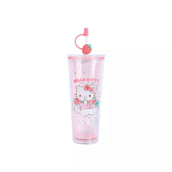 COPO DE PAREDE DUPLA E CANUDO MODELO SANRIO HELLO KITTY 800ML.